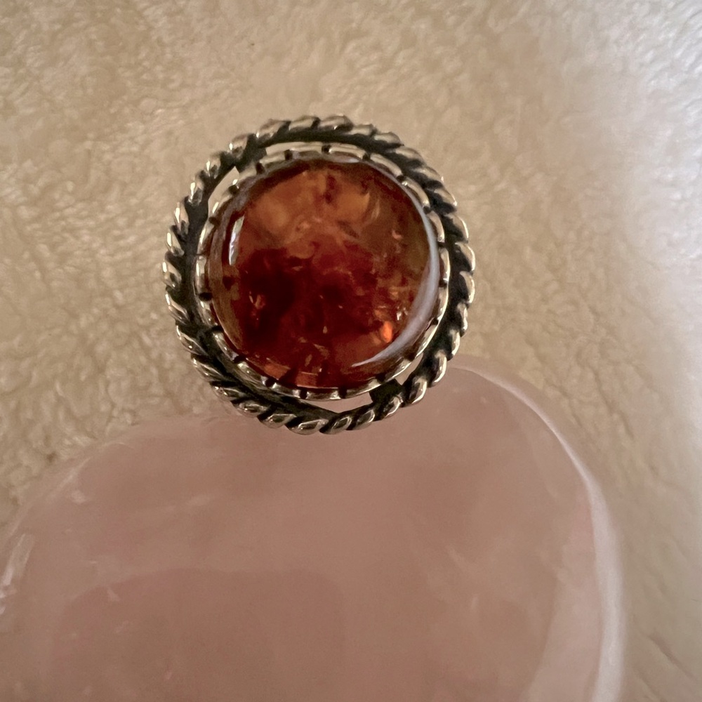 Didae Israel Made Sterling Large Amber 6 3/4 Ring